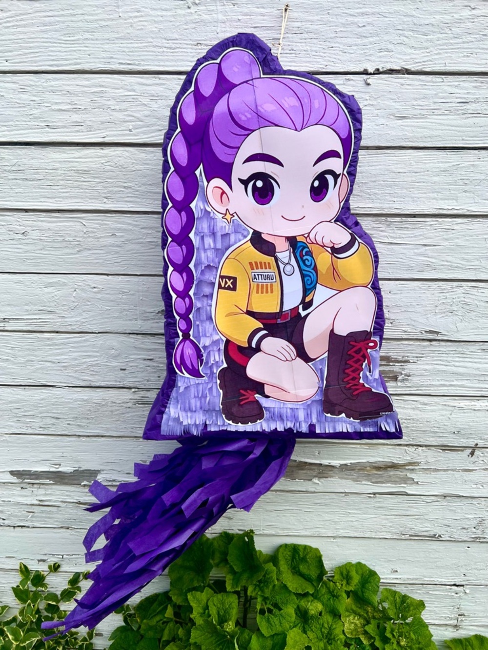 K-Pop Huntrix Piñata Purple Braided-Hair Character Pinata